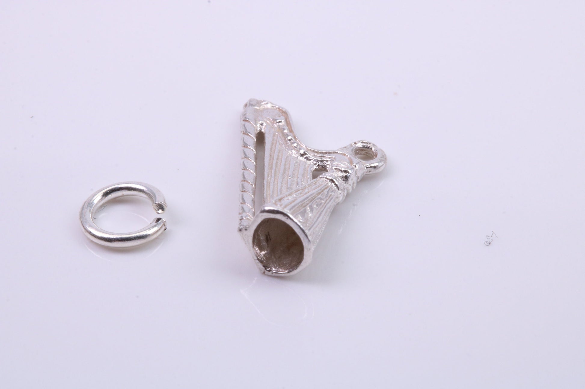 Harp Charm, Traditional Charm, Made from Solid 925 Grade Sterling Silver, Complete with Attachment Link