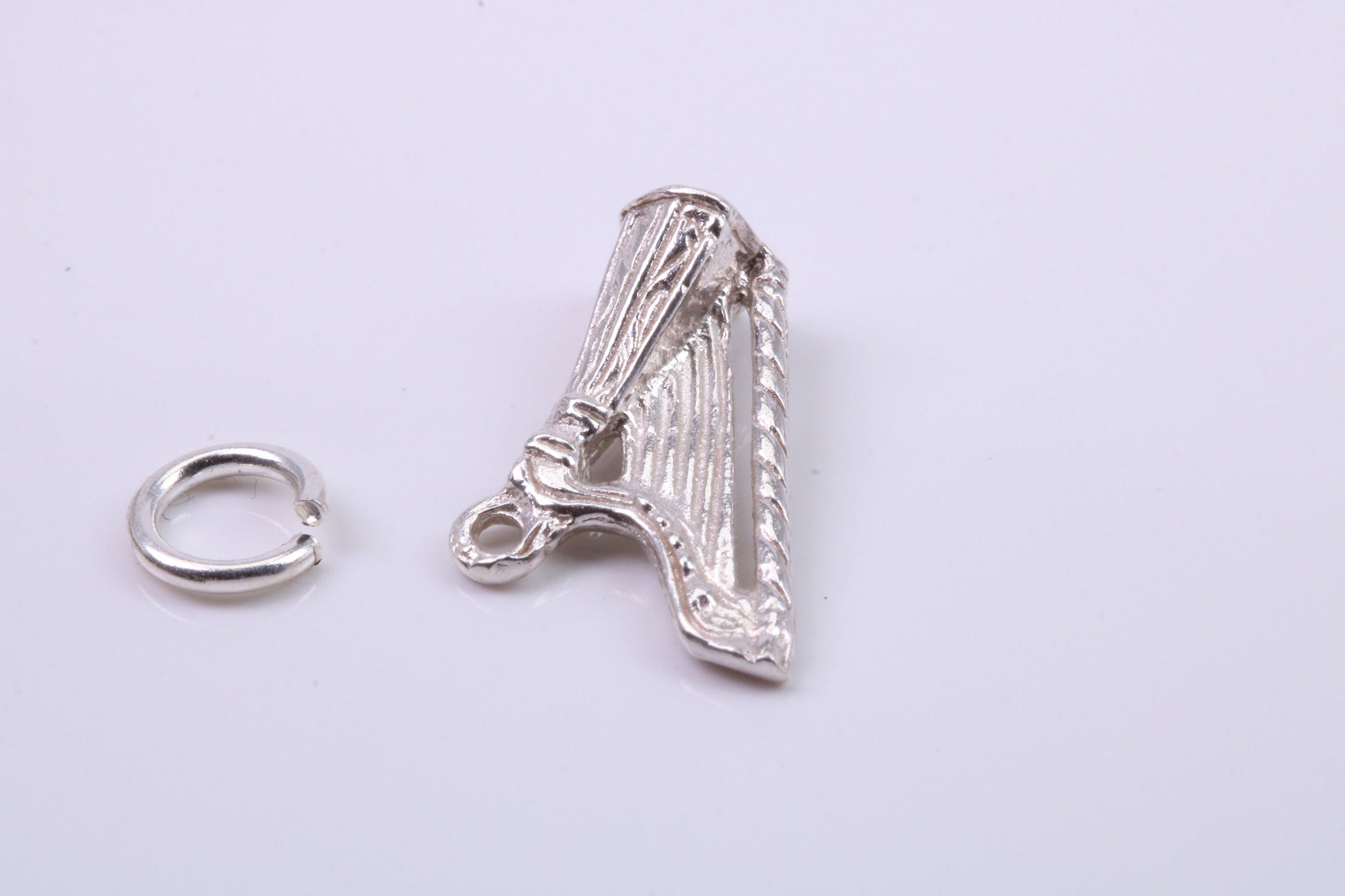 Harp Charm, Traditional Charm, Made from Solid 925 Grade Sterling Silver, Complete with Attachment Link