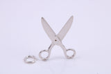 Scissors Charm, Made from Solid Cast Silver, Complete with Attachment Link