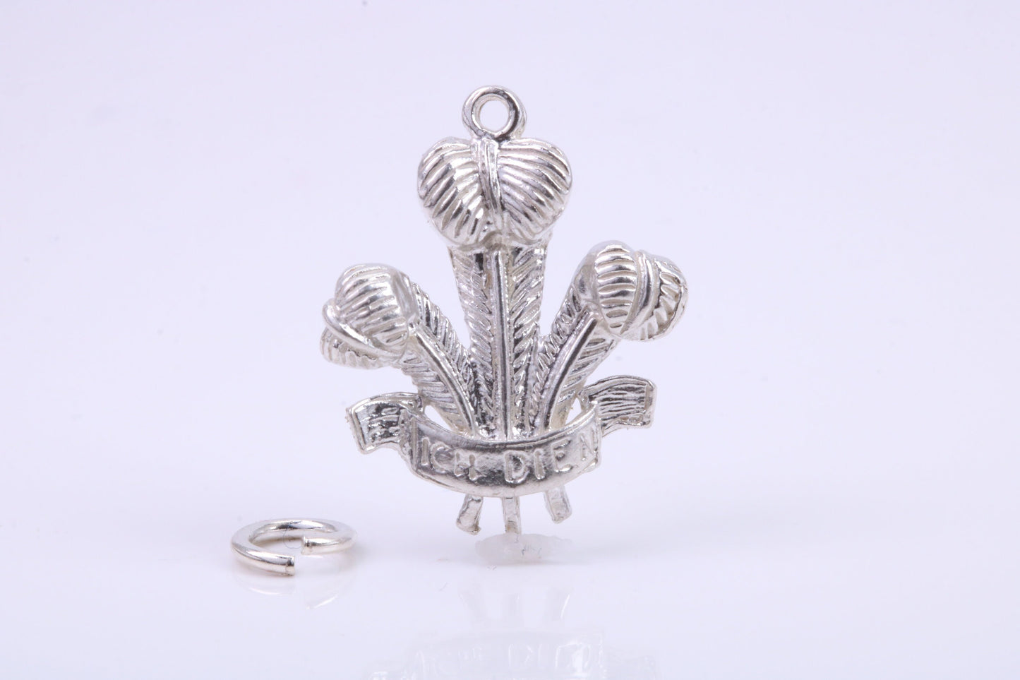 Prince of Wales Feathers Charm, Traditional Charm, Made from Solid 925 Grade Sterling Silver, Complete with Attachment Link