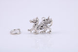 Welsh Dragon Charm, Made from Solid Cast Silver, Complete with Attachment Link