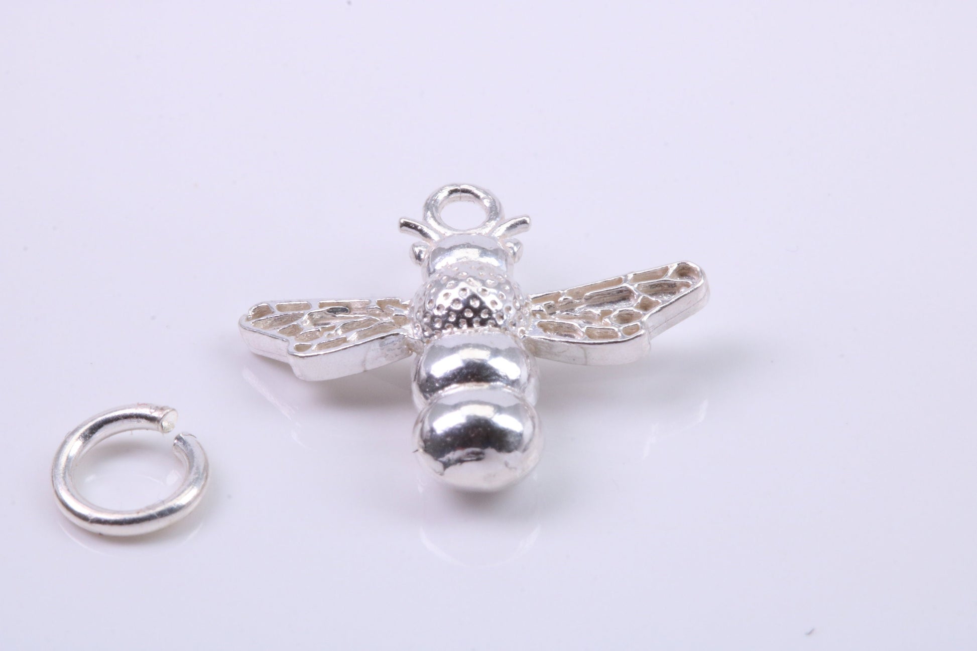 Bumble Bee Charm, Traditional Charm, Made from Solid 925 Grade Sterling Silver, Complete with Attachment Link