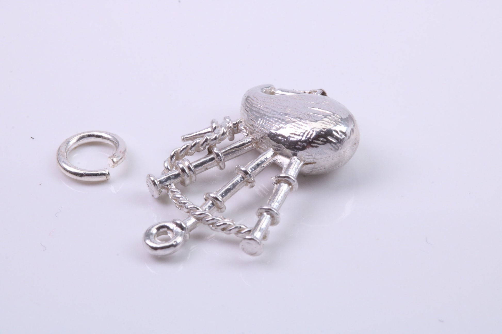 Bagpipe Charm, Traditional Charm, Made from Solid 925 Grade Sterling Silver, Complete with Attachment Link