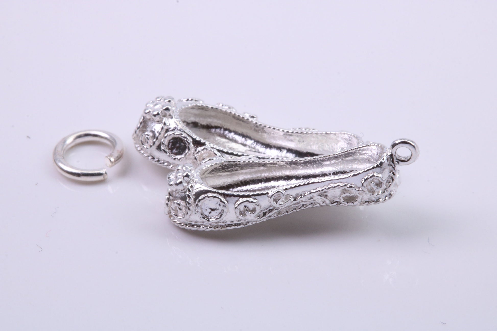 Ballerina Slippers Charm, Traditional Charm, Made from Solid 925 Grade Sterling Silver, Complete with Attachment Link