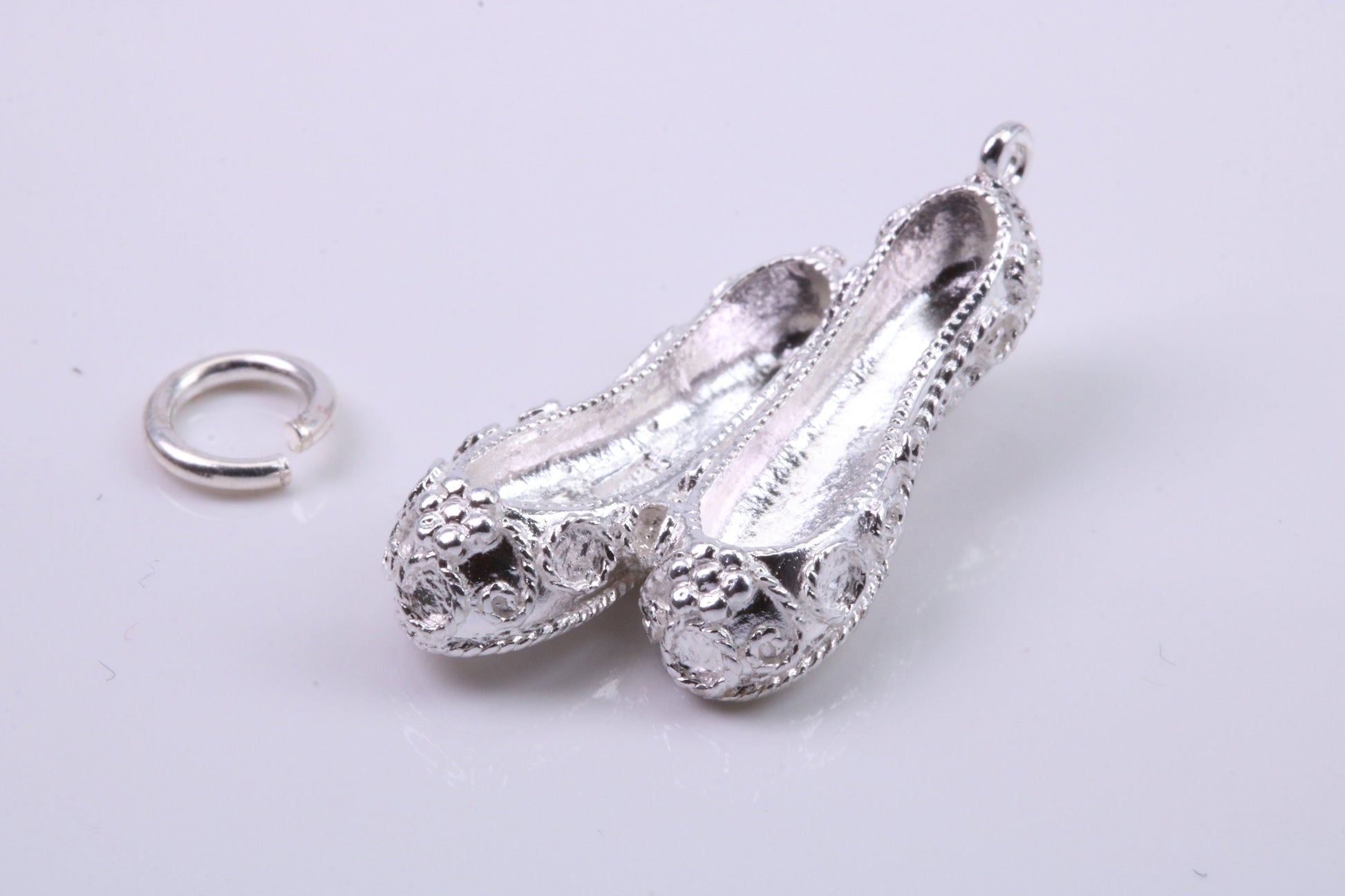 Ballerina Slippers Charm, Traditional Charm, Made from Solid 925 Grade Sterling Silver, Complete with Attachment Link