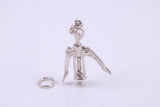 Wine Bottle Opener Charm, Traditional Charm, Made from Solid 925 Grade Sterling Silver, Complete with Attachment Link