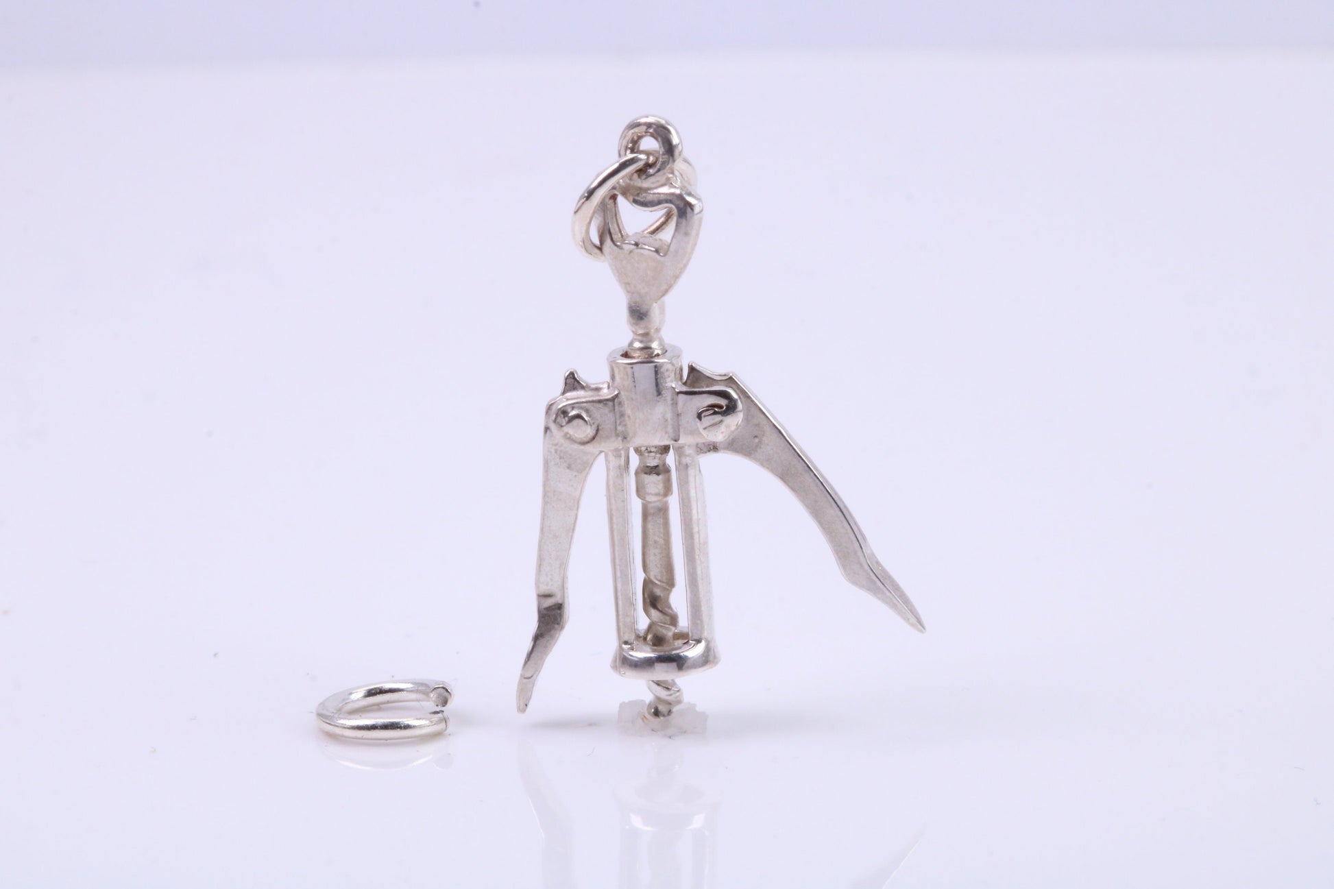 Wine Bottle Opener Charm, Traditional Charm, Made from Solid 925 Grade Sterling Silver, Complete with Attachment Link