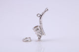 Saxophone Charm, Traditional Charm, Made from Solid 925 Grade Sterling Silver, Complete with Attachment Link