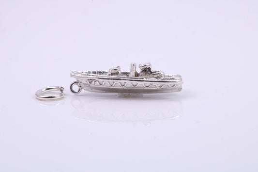 Speed Boat Charm, Traditional Charm, Made from Solid 925 Grade Sterling Silver, Complete with Attachment Link