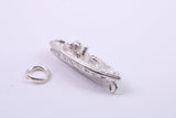 Speed Boat Charm, Traditional Charm, Made from Solid 925 Grade Sterling Silver, Complete with Attachment Link