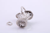 Basket Charm, Traditional Charm, Made from Solid Cast 925 Grade Sterling Silver, Complete with Attachment Link