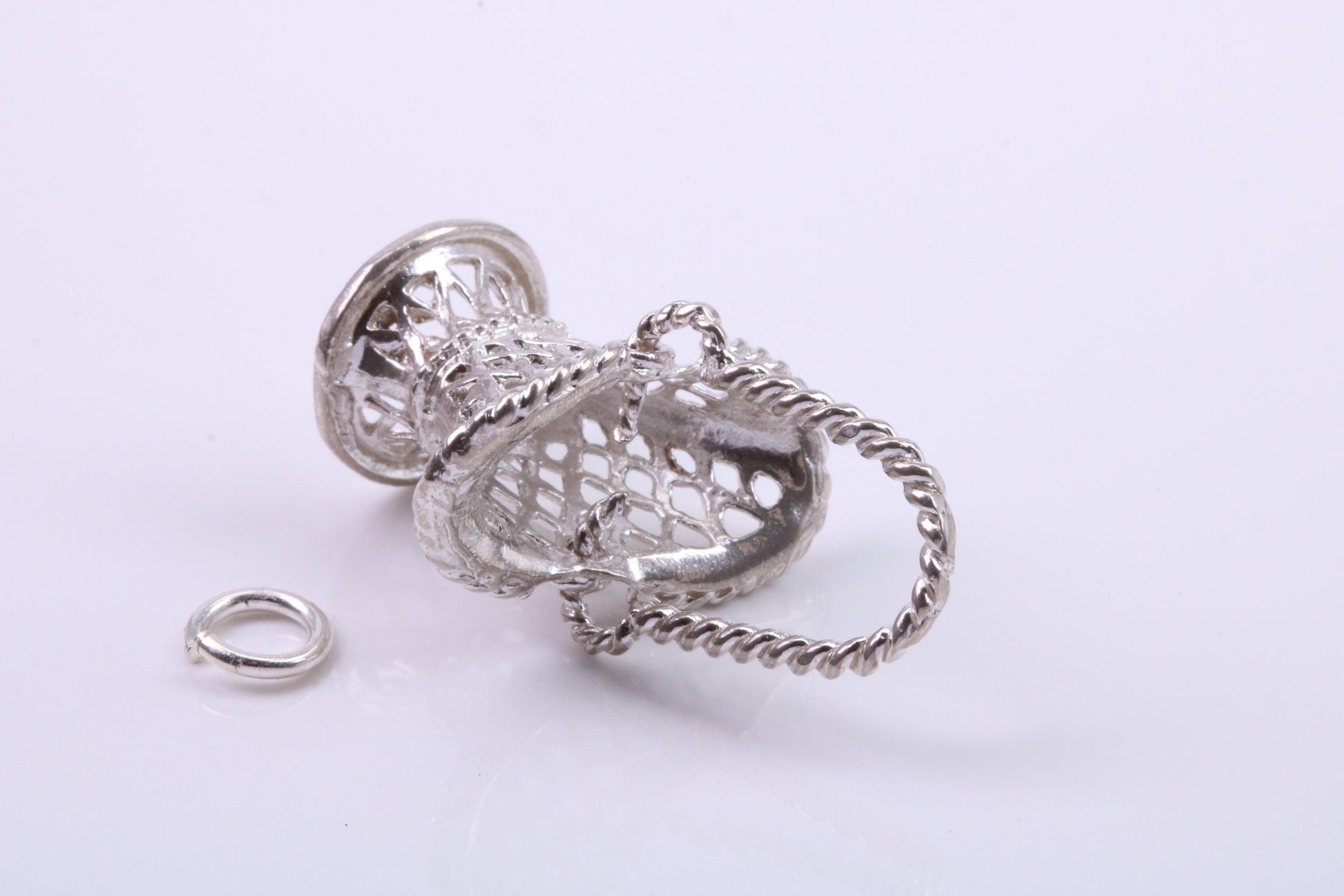 Basket Charm, Traditional Charm, Made from Solid 925 Grade Sterling Silver, Complete with Attachment Link