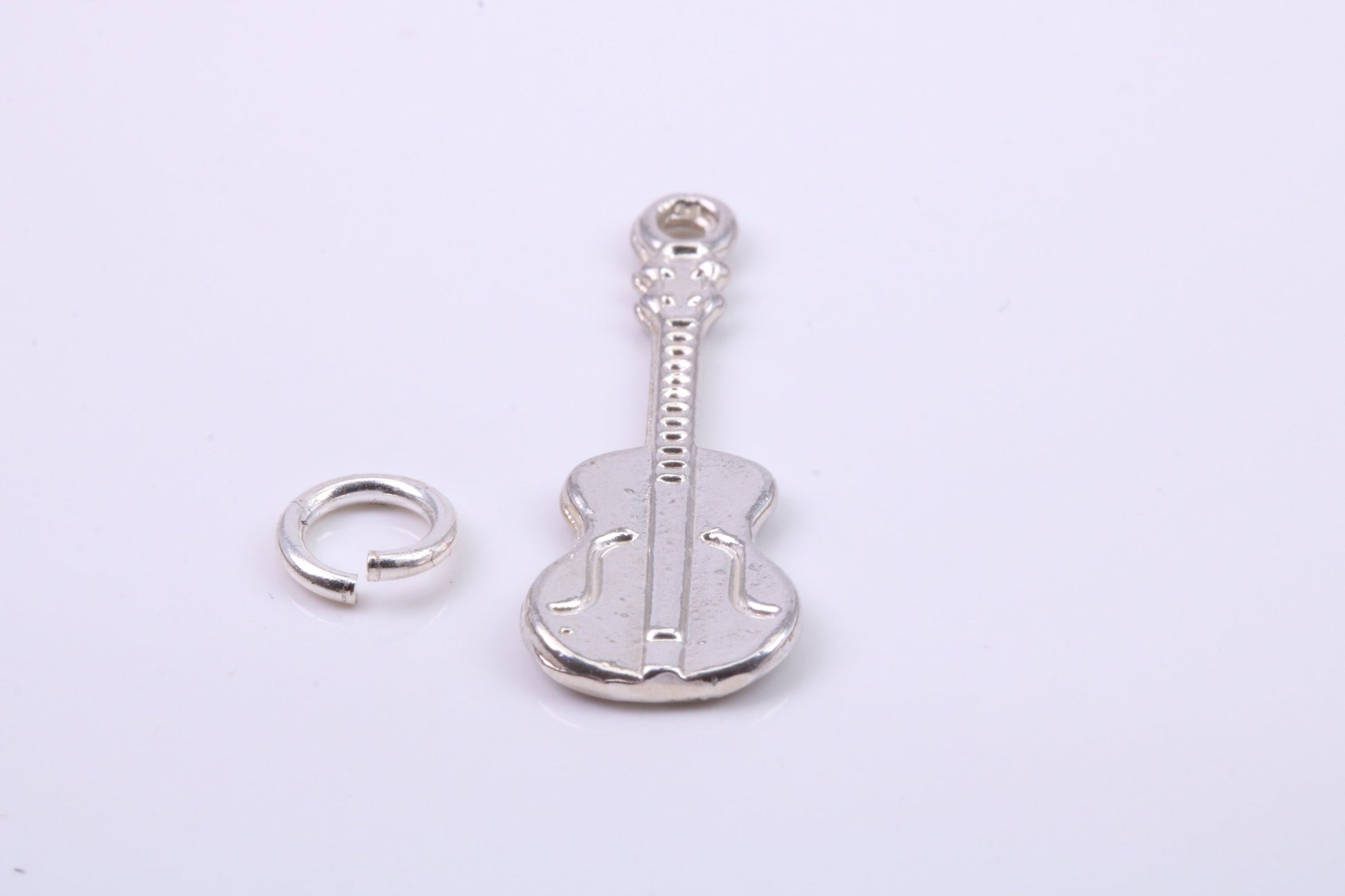 Guitar Charm, Traditional Charm, Made from Solid 925 Grade Sterling Silver, Complete with Attachment Link