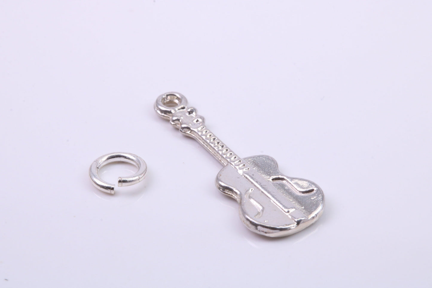 Guitar Charm, Traditional Charm, Made from Solid 925 Grade Sterling Silver, Complete with Attachment Link