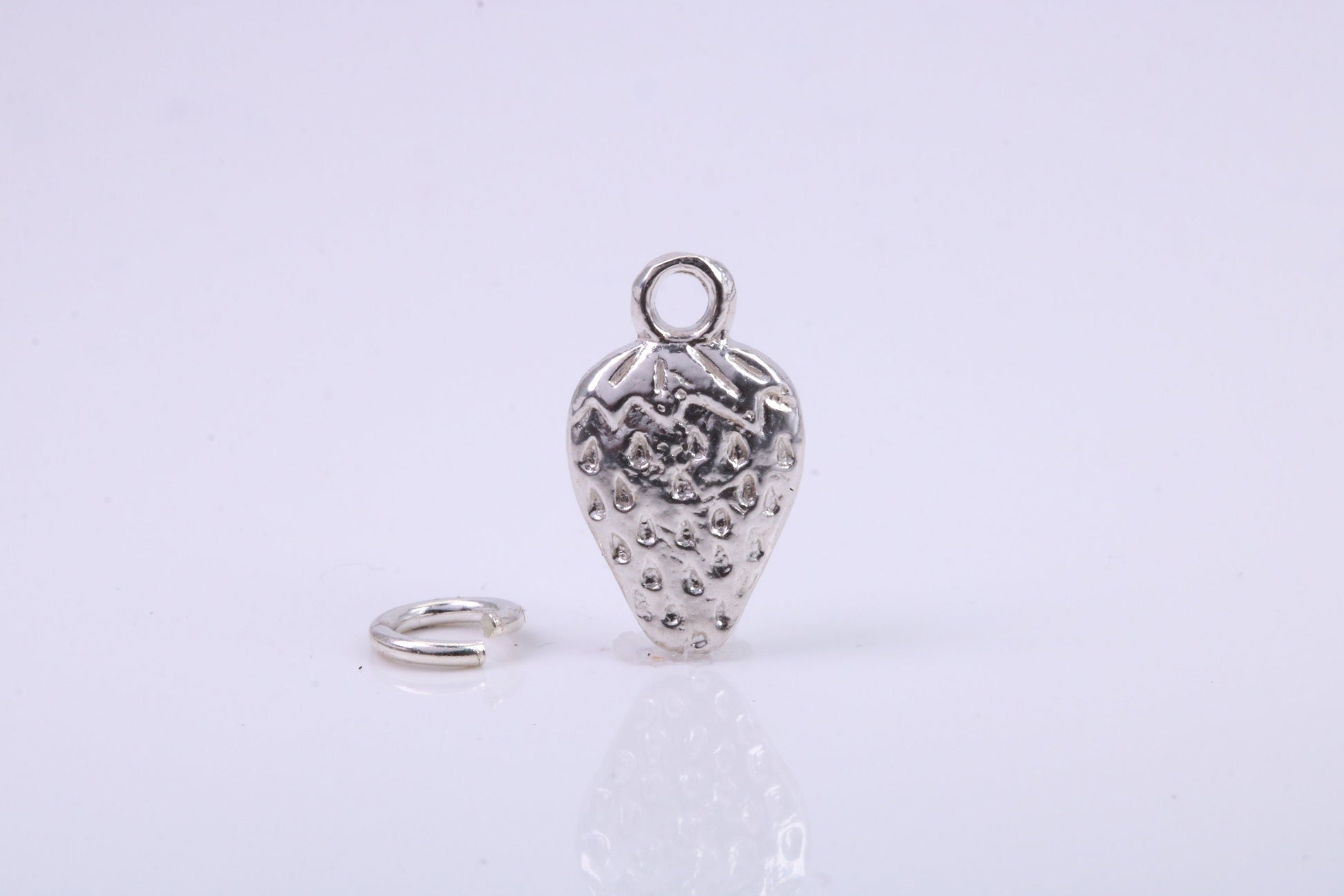 Strawberry Charm, Traditional Charm, Made from Solid 925 Grade Sterling Silver, Complete with Attachment Link
