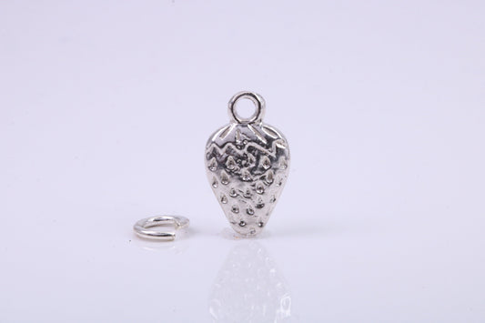 Strawberry Charm, Traditional Charm, Made from Solid 925 Grade Sterling Silver, Complete with Attachment Link