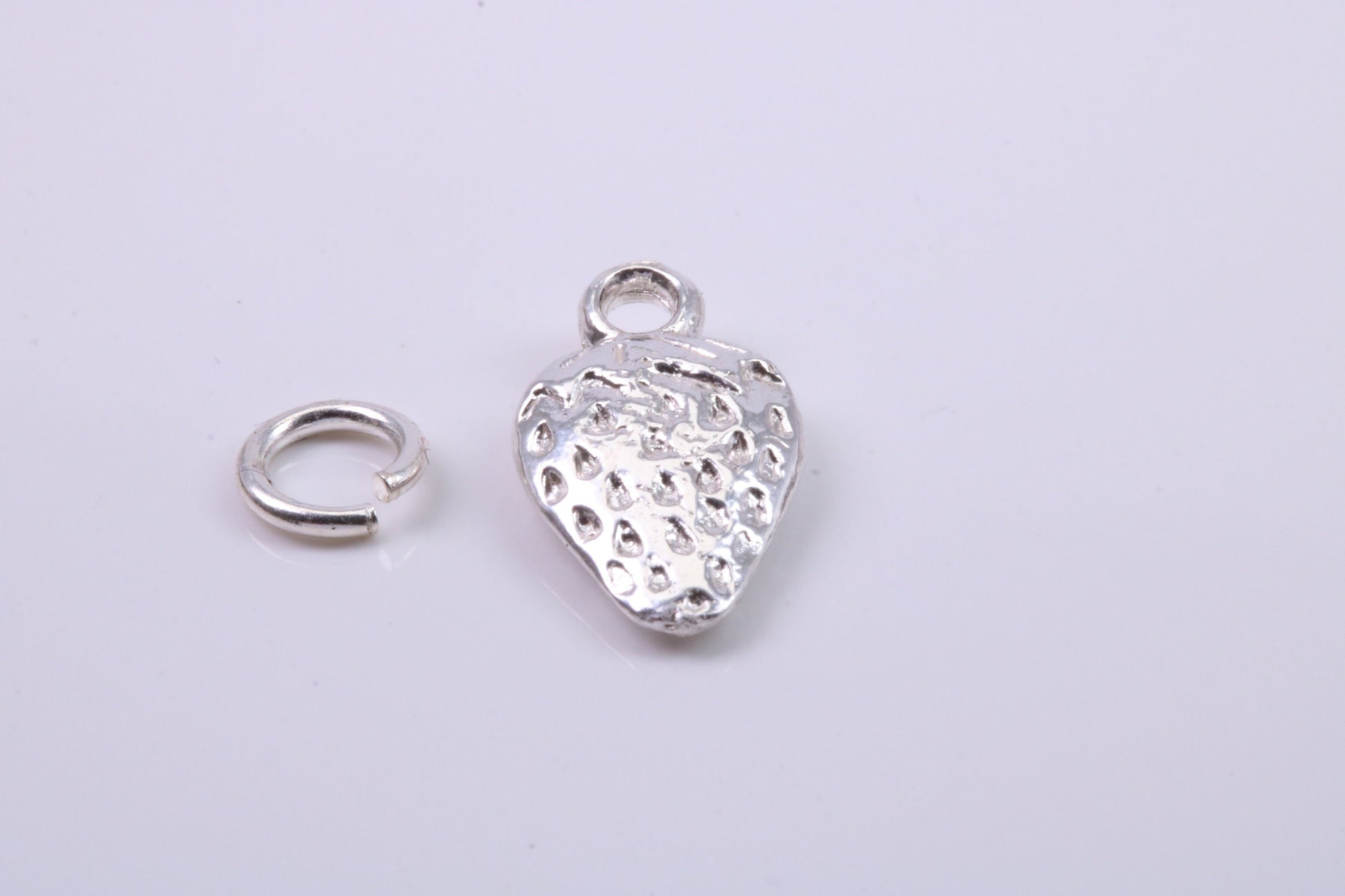 Strawberry Charm, Traditional Charm, Made from Solid 925 Grade Sterling Silver, Complete with Attachment Link
