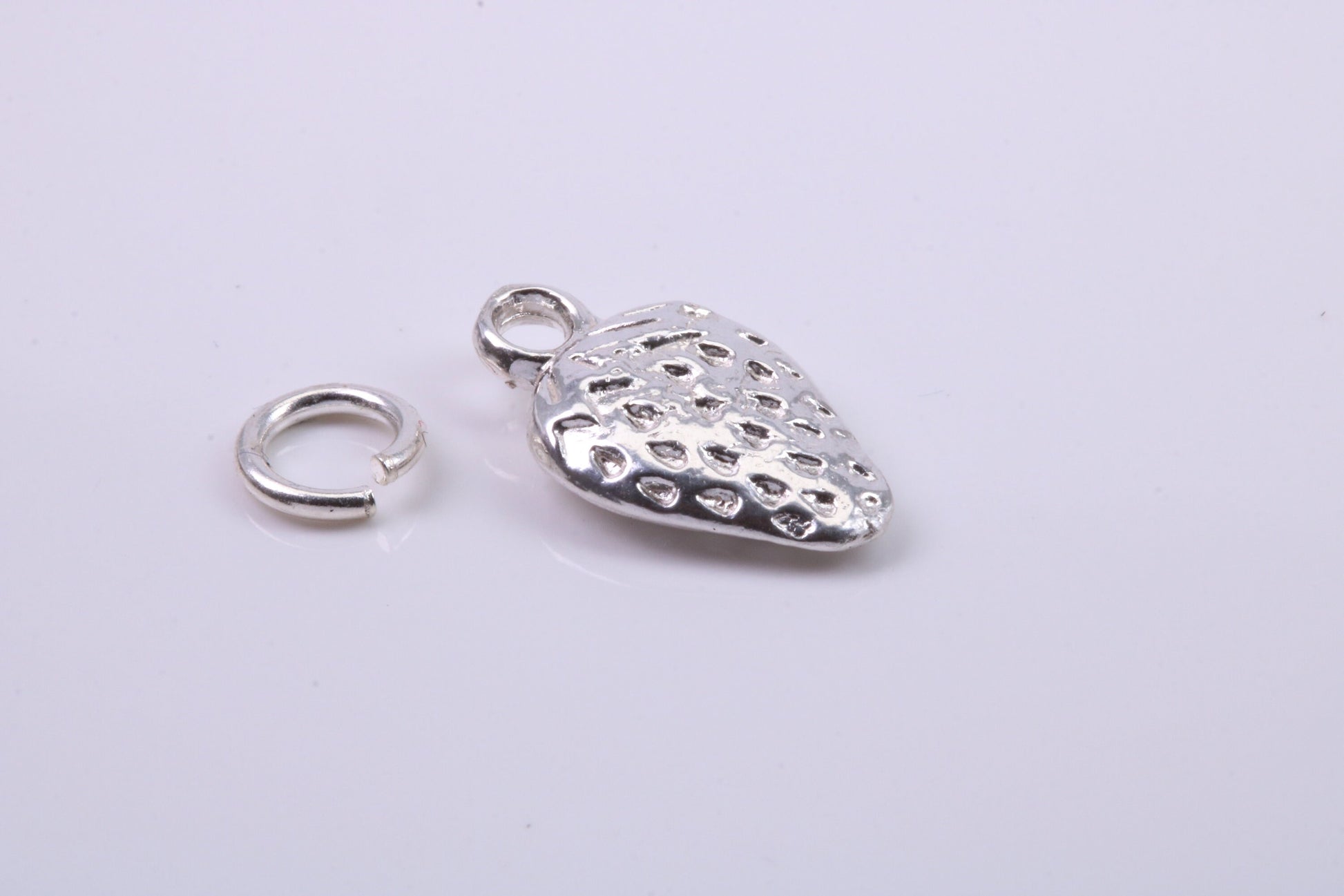 Strawberry Charm, Traditional Charm, Made from Solid 925 Grade Sterling Silver, Complete with Attachment Link