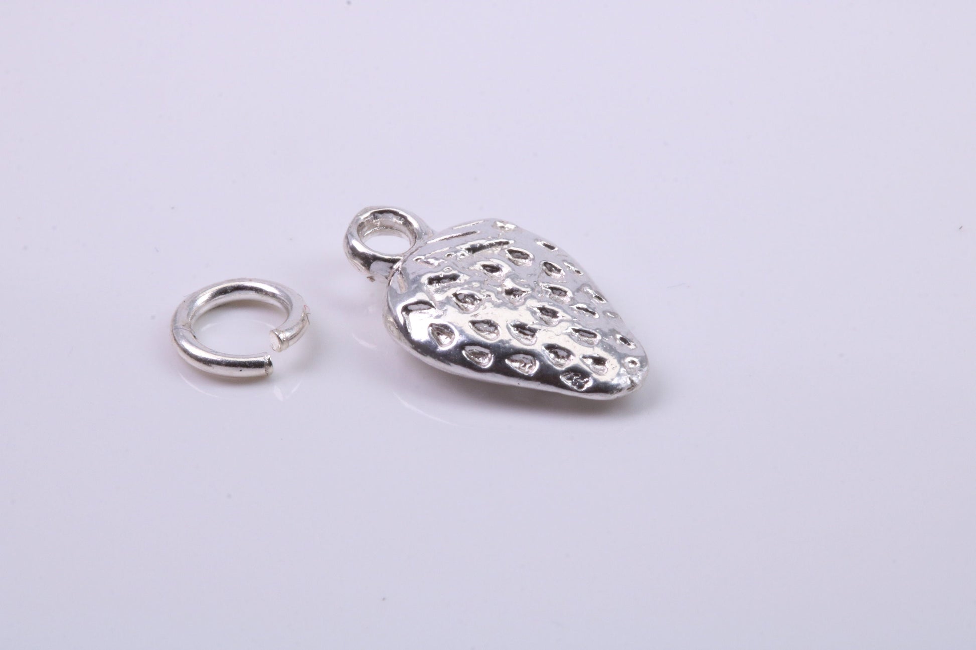 Strawberry Charm, Traditional Charm, Made from Solid 925 Grade Sterling Silver, Complete with Attachment Link