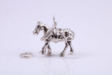 Farming Horse Charm, Made from Solid Cast 925 Grade Sterling Silver, Complete with Attachment Link