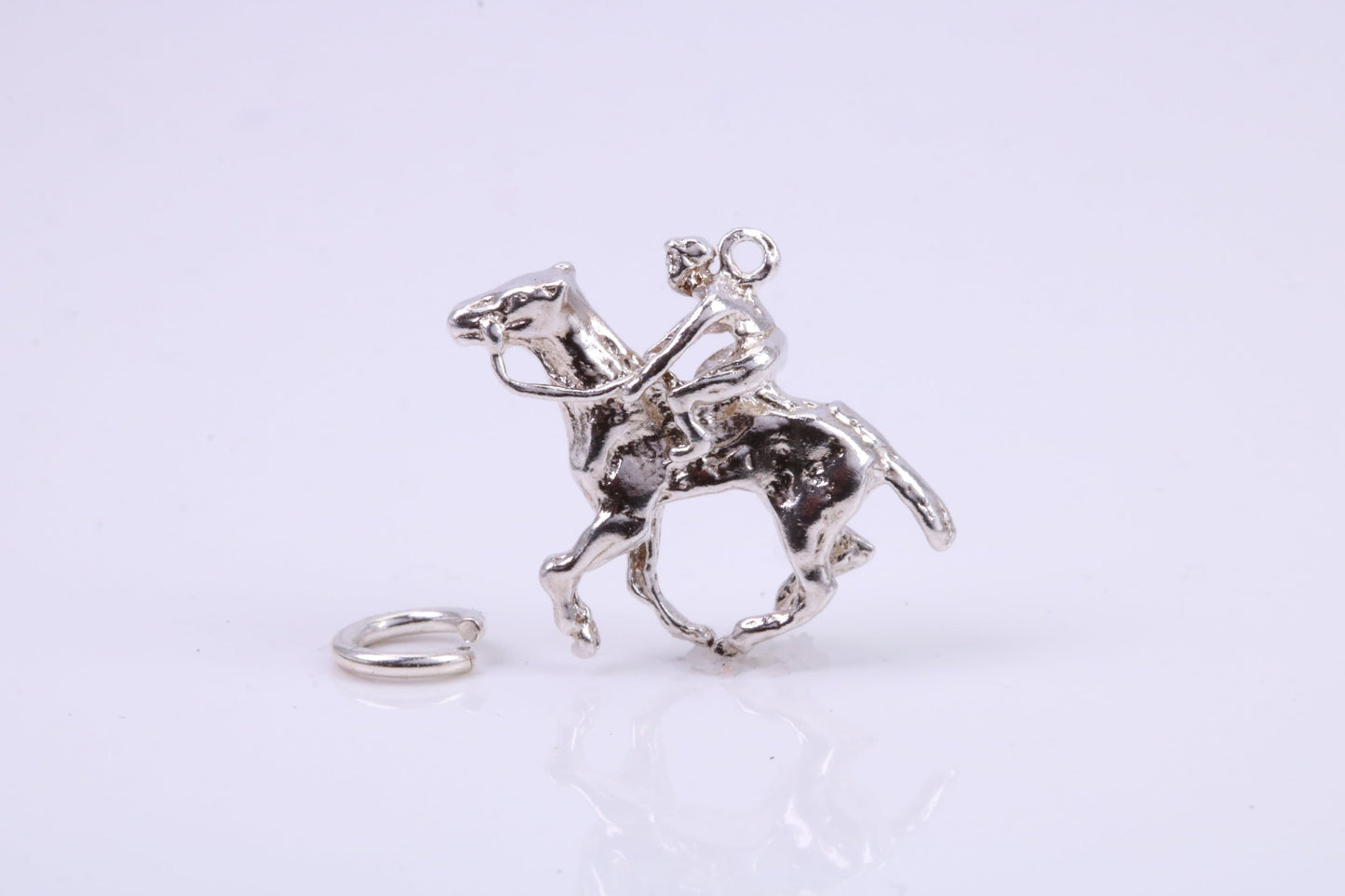 Jockey on Horse Charm, Traditional Charm, Made from Solid 925 Grade Sterling Silver, Complete with Attachment Link