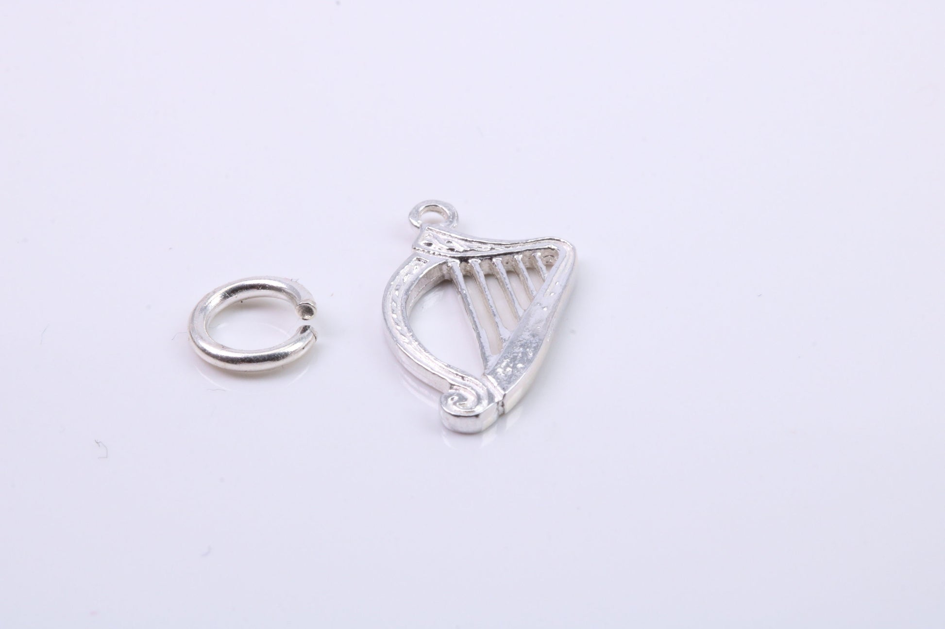 Harp Charm, Traditional Charm, Made from Solid 925 Grade Sterling Silver, Complete with Attachment Link