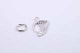Harp Charm, Traditional Charm, Made from Solid Cast 925 Grade Sterling Silver, Complete with Attachment Link