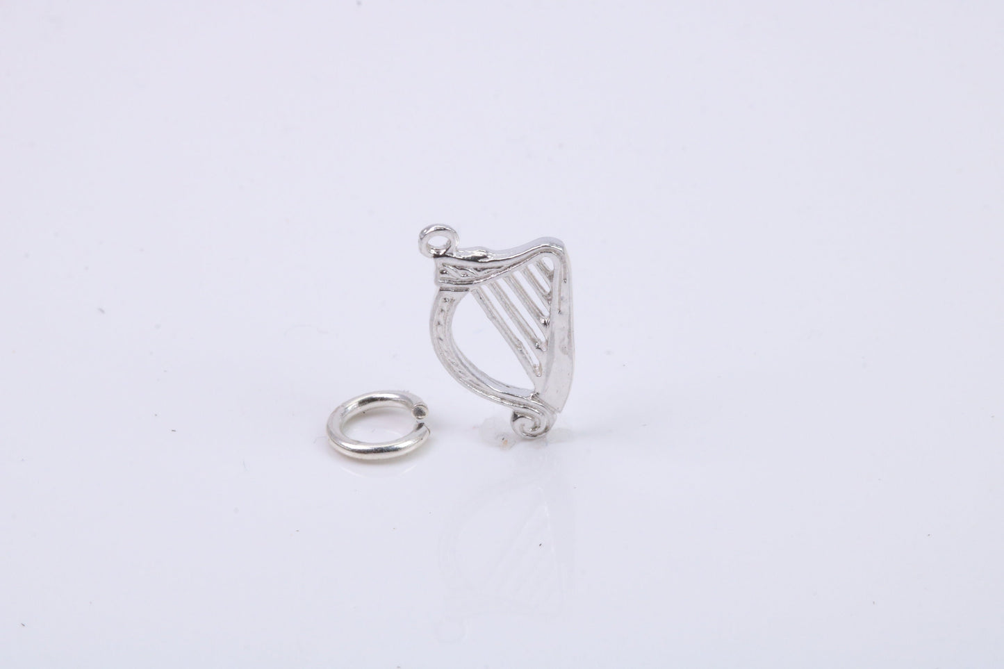 Harp Charm, Traditional Charm, Made from Solid 925 Grade Sterling Silver, Complete with Attachment Link