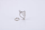 Harp Charm, Traditional Charm, Made from Solid Cast 925 Grade Sterling Silver, Complete with Attachment Link