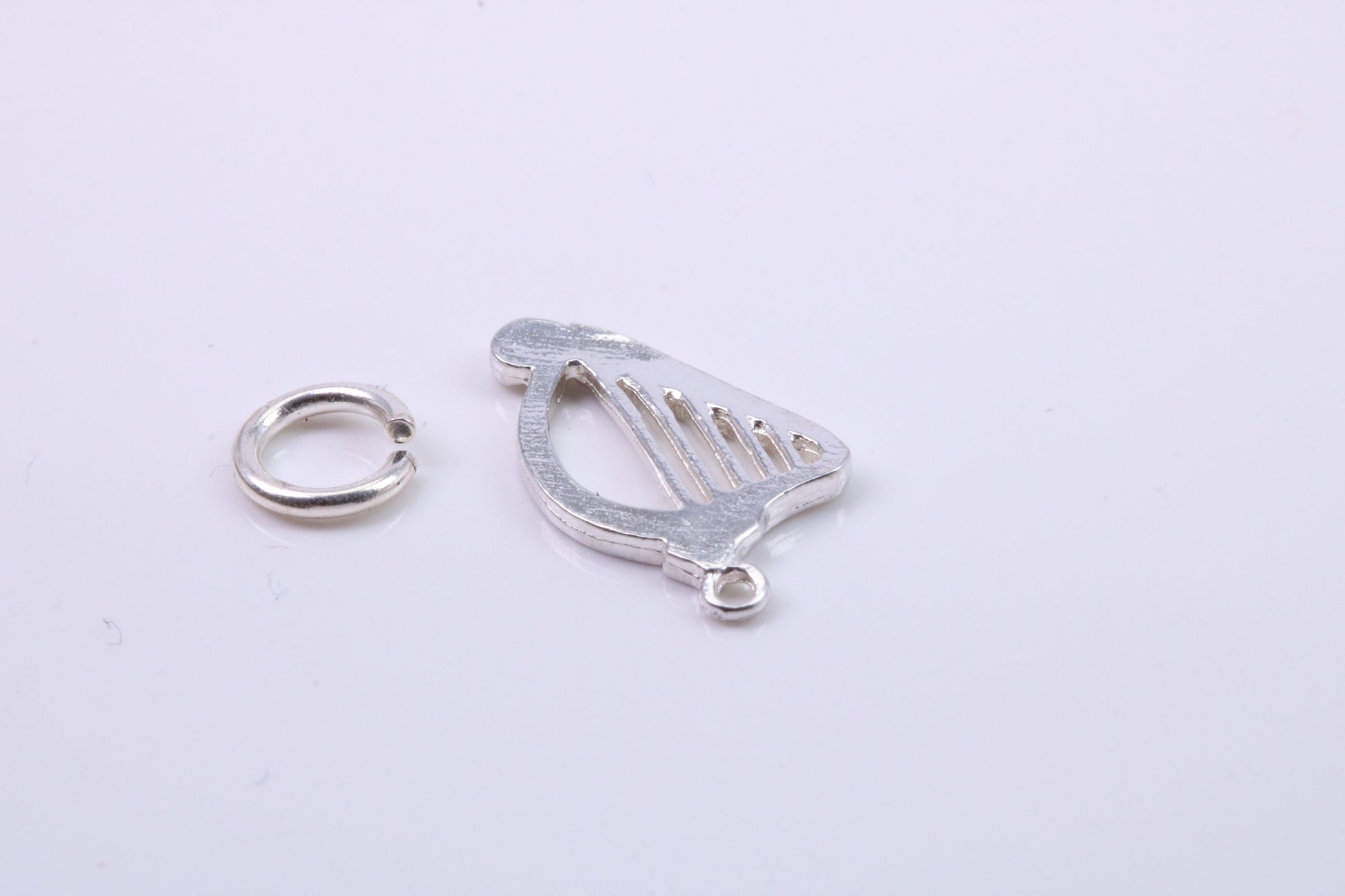 Harp Charm, Traditional Charm, Made from Solid 925 Grade Sterling Silver, Complete with Attachment Link