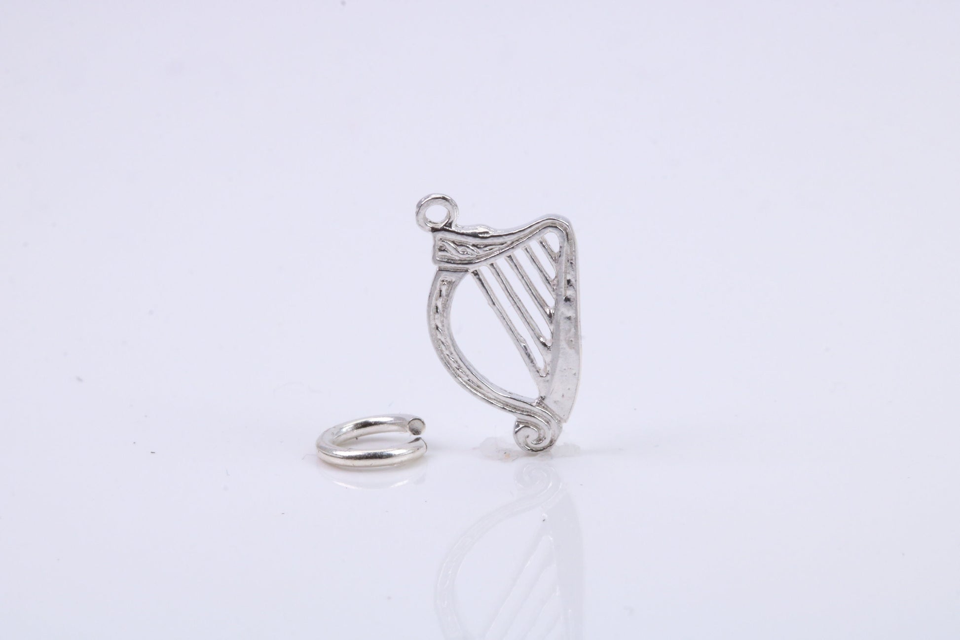 Harp Charm, Traditional Charm, Made from Solid 925 Grade Sterling Silver, Complete with Attachment Link