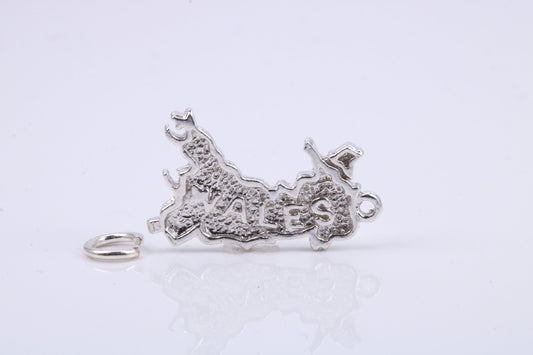 Map of Wales Charm, Traditional Charm, Made from Solid 925 Grade Sterling Silver, Complete with Attachment Link