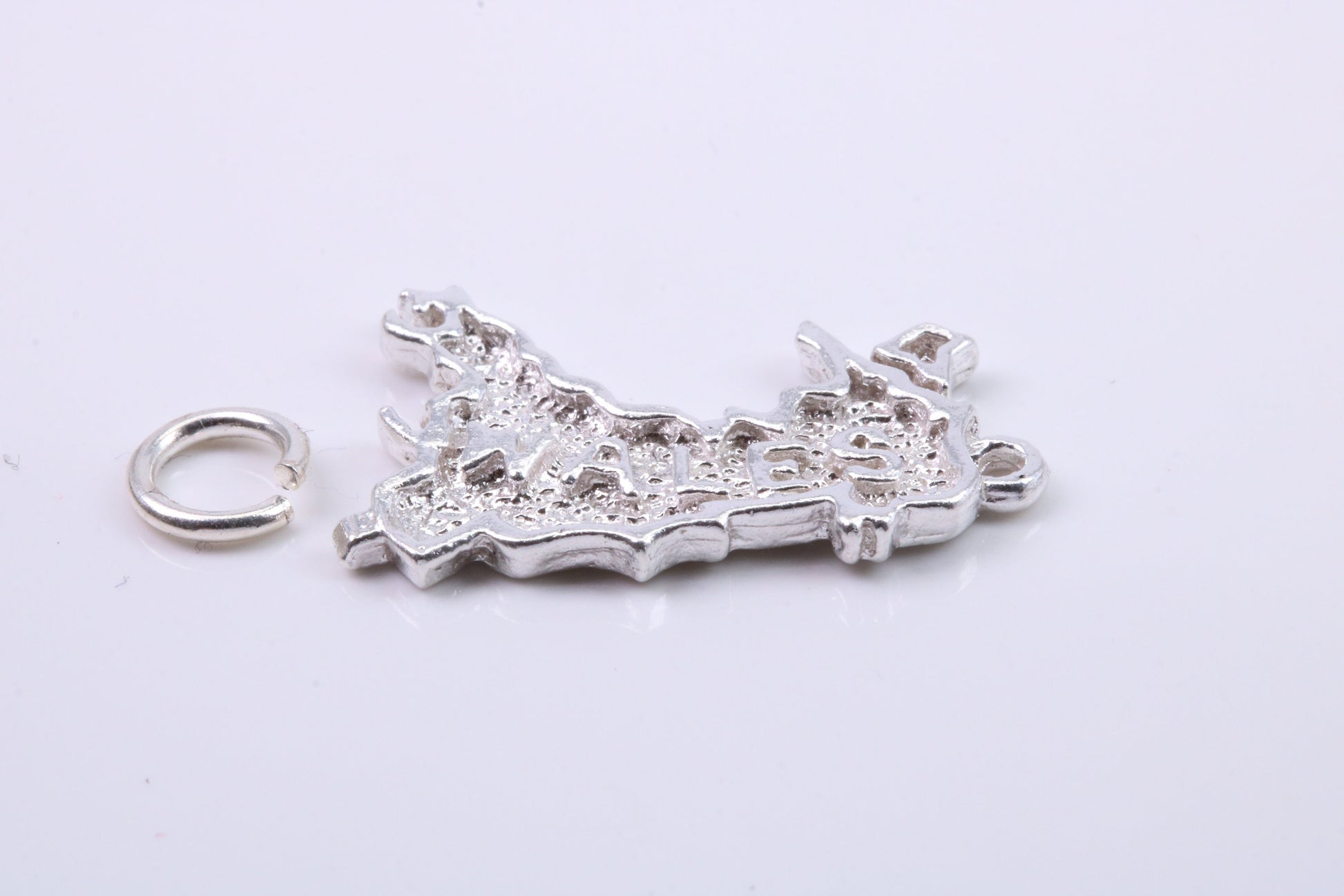 Map of Wales Charm, Traditional Charm, Made from Solid 925 Grade Sterling Silver, Complete with Attachment Link