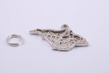 Map of Isle of White Charm, Traditional Charm, Made from Solid 925 Grade Sterling Silver, Complete with Attachment Link