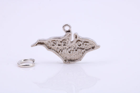 Map of Isle of White Charm, Traditional Charm, Made from Solid 925 Grade Sterling Silver, Complete with Attachment Link
