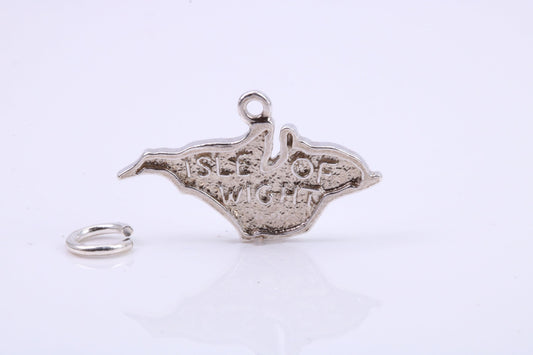Map of Isle of White Charm, Traditional Charm, Made from Solid 925 Grade Sterling Silver, Complete with Attachment Link