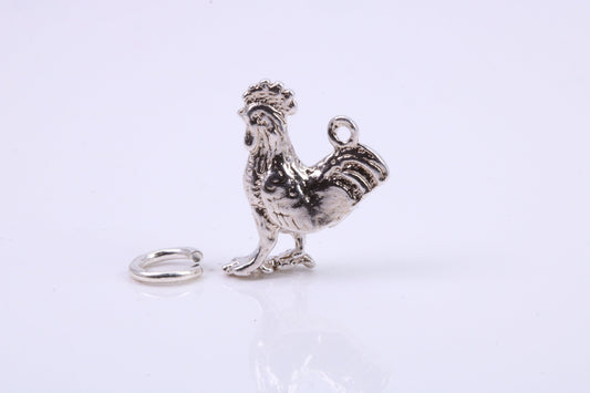 Cockerel Charm, Traditional Charm, Made from Solid 925 Grade Sterling Silver, Complete with Attachment Link