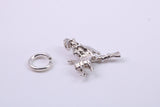 Witch on Broom Stick Charm, Traditional Charm, Made from Solid Cast 925 Grade Sterling Silver, Complete with Attachment Link
