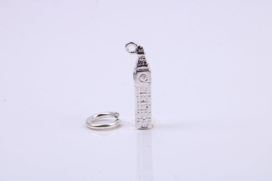 Iconic London Big Ben Charm, Traditional Charm, Made from Solid 925 Grade Sterling Silver, Complete with Attachment Link