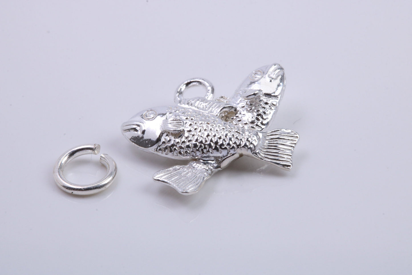 Pisces Zodiac Sign Charm, Traditional Charm, Made from Solid 925 Grade Sterling Silver, Complete with Attachment Link