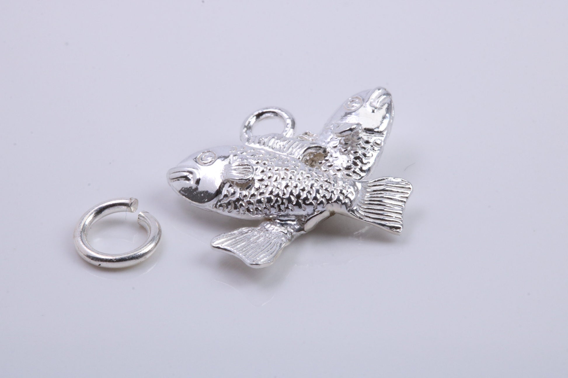 Pisces Zodiac Sign Charm, Traditional Charm, Made from Solid 925 Grade Sterling Silver, Complete with Attachment Link