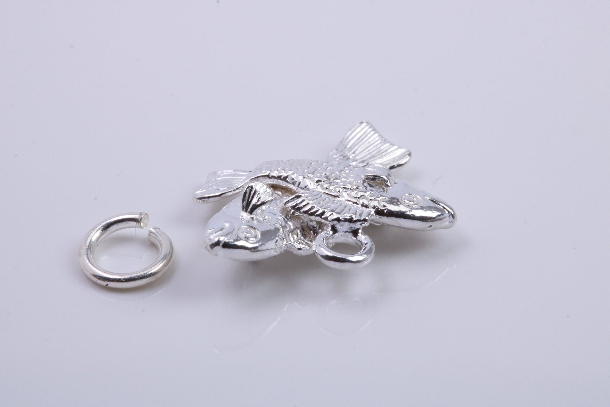 Pisces Zodiac Sign Charm, Traditional Charm, Made from Solid 925 Grade Sterling Silver, Complete with Attachment Link