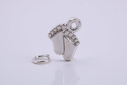 Feets Charm, Traditional Charm, Made from Solid 925 Grade Sterling Silver, Complete with Attachment Link