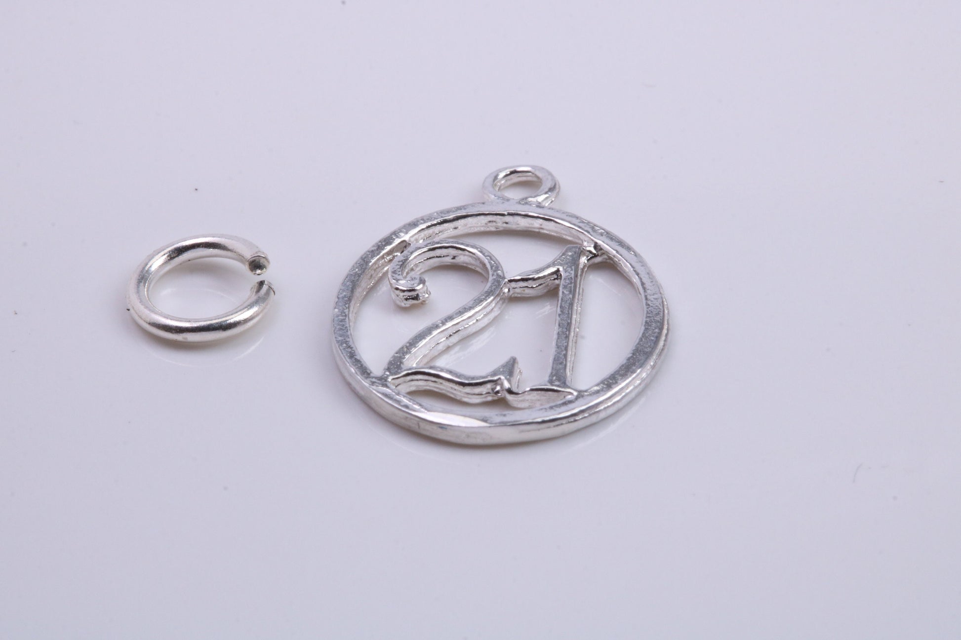 21st Birthday Charm, Traditional Charm, Made from Solid 925 Grade Sterling Silver, Complete with Attachment Link