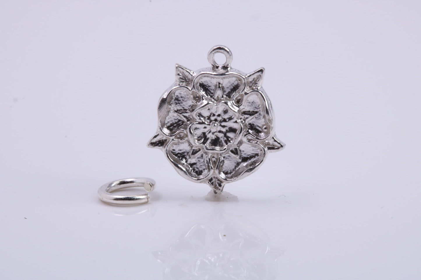 Tudor Rose Charm, Traditional Charm, Made from Solid 925 Grade Sterling Silver, Complete with Attachment Link
