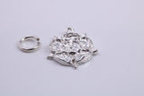Tudor Rose Charm, Traditional Charm, Made from Solid 925 Grade Sterling Silver, Complete with Attachment Link