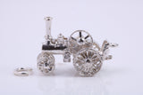 Locomotive Charm, Made from Solid Cast Sterling Silver, Complete with Attachment Link