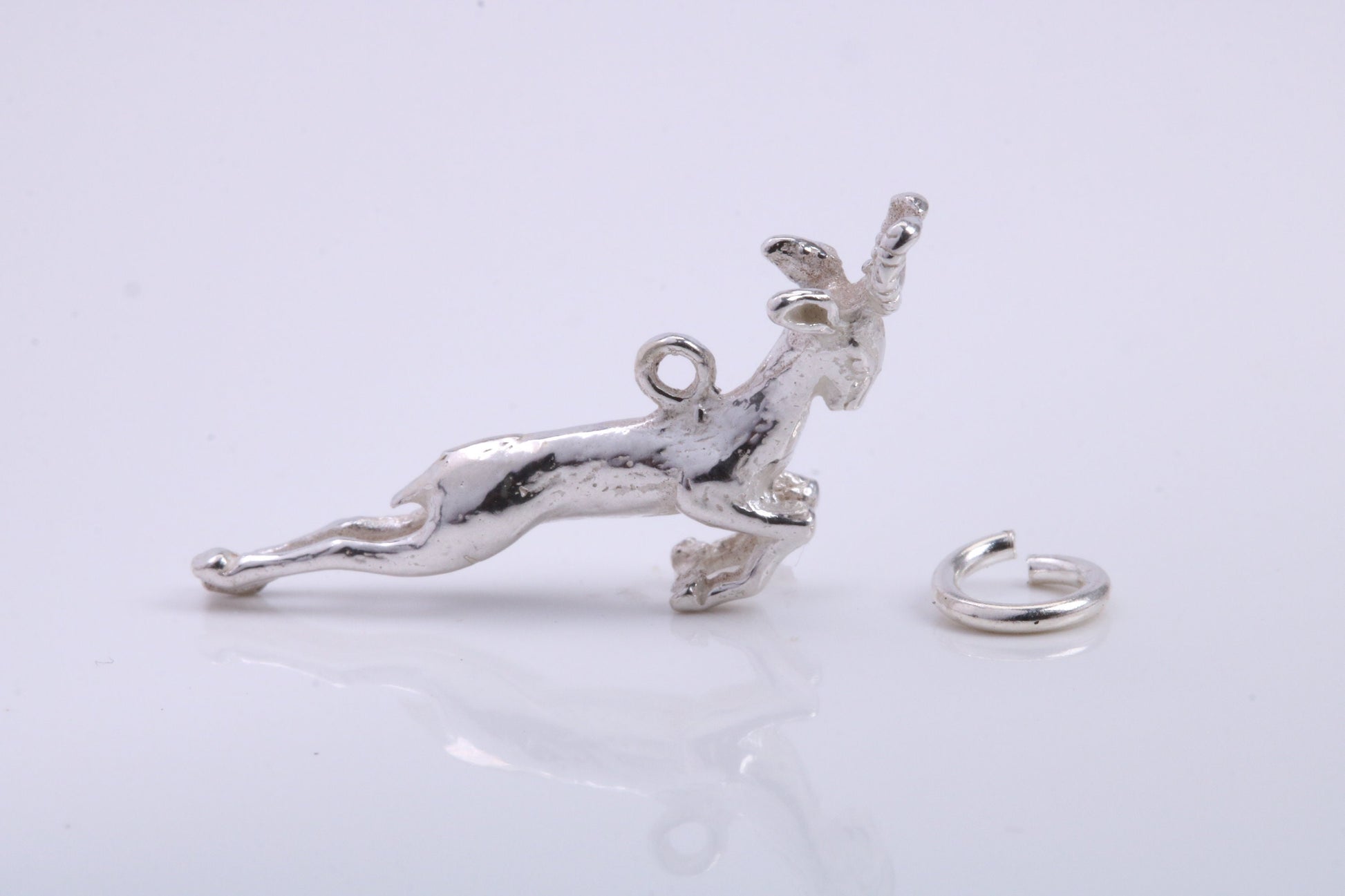 Jumping Gazelle Charm, Traditional Charm, Made from Solid 925 Grade Sterling Silver, Complete with Attachment Link