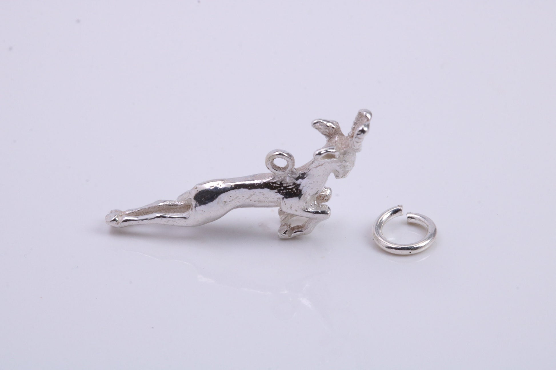 Jumping Gazelle Charm, Traditional Charm, Made from Solid 925 Grade Sterling Silver, Complete with Attachment Link