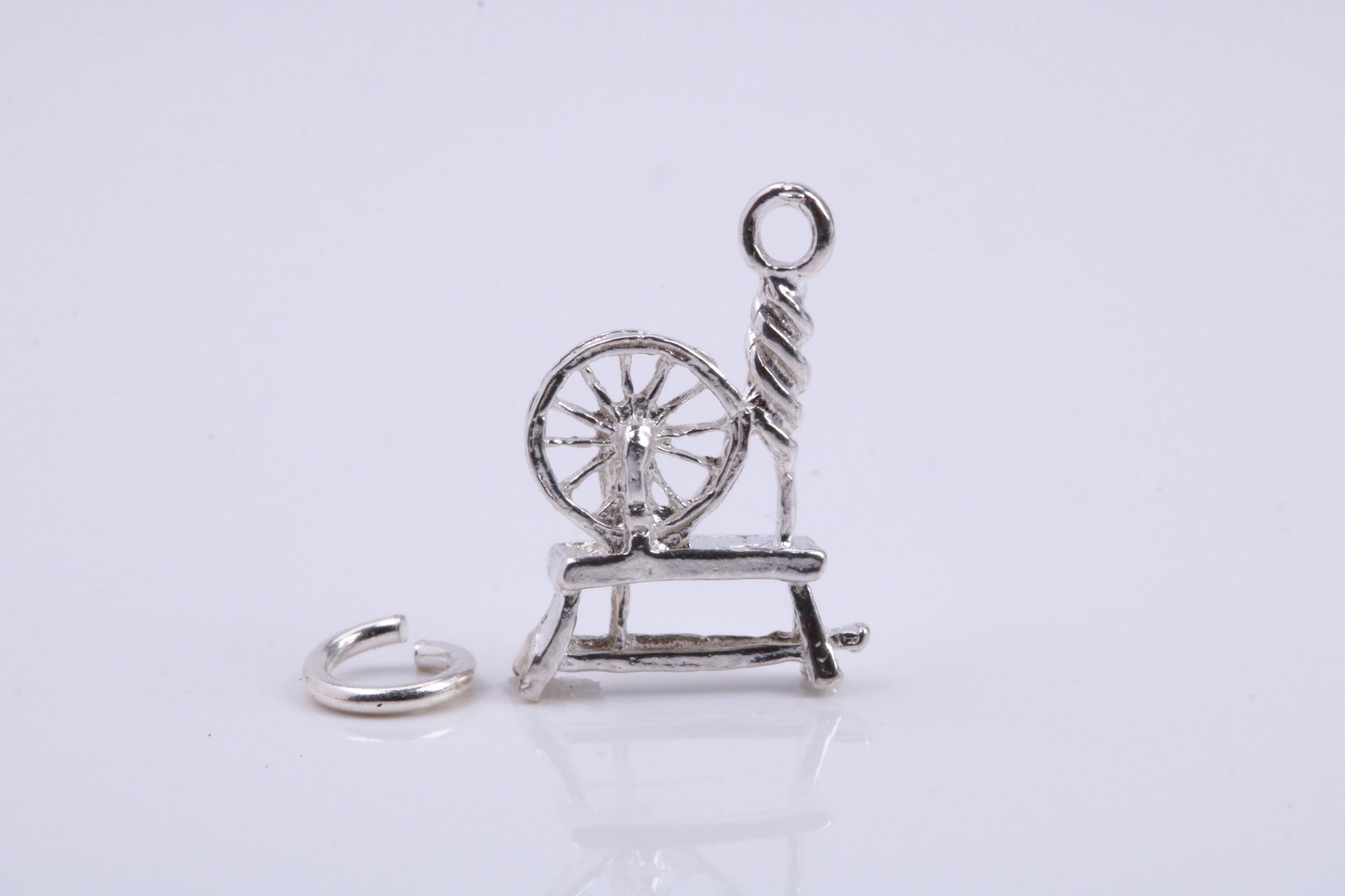 Yarn Spinning Wheel Charm, Traditional Charm, Made from Solid 925 Grade Sterling Silver, Complete with Attachment Link